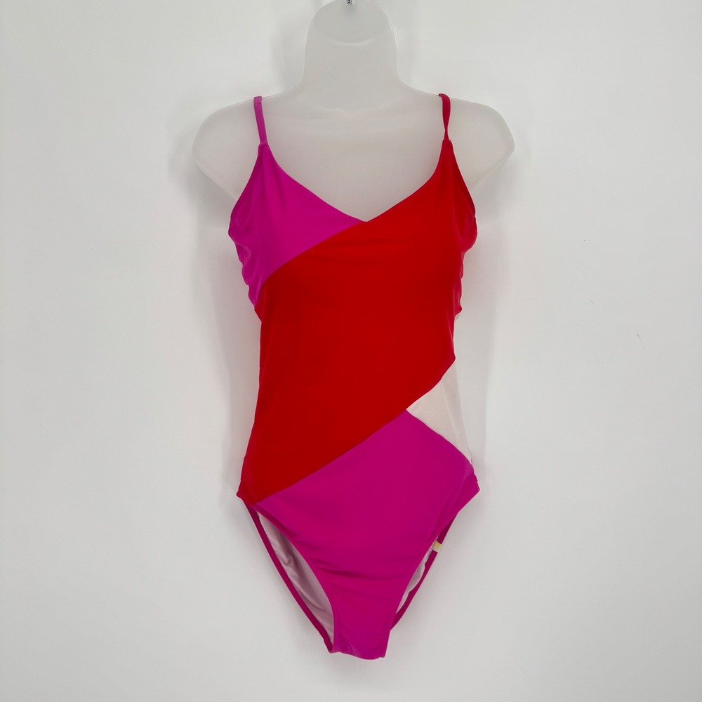 Summersalt The Sidestroke One Piece Swimsuit Womens 8 Pink Red Colorblock Beach
